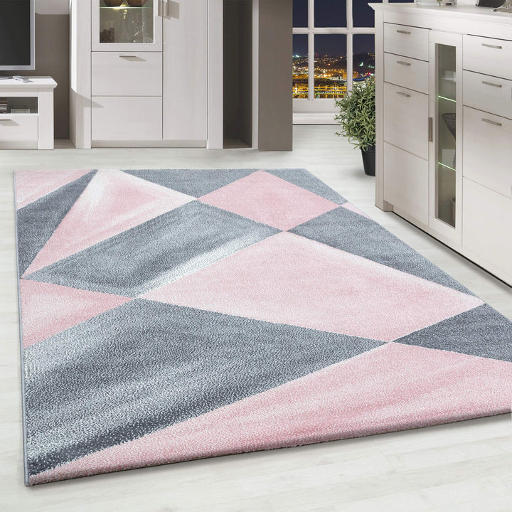 HomebyHome Teppich Wohnzimmer 80x250 cm Läufer Flur Rosa Geometrisch Abstrakt Design - Schlafzimmer