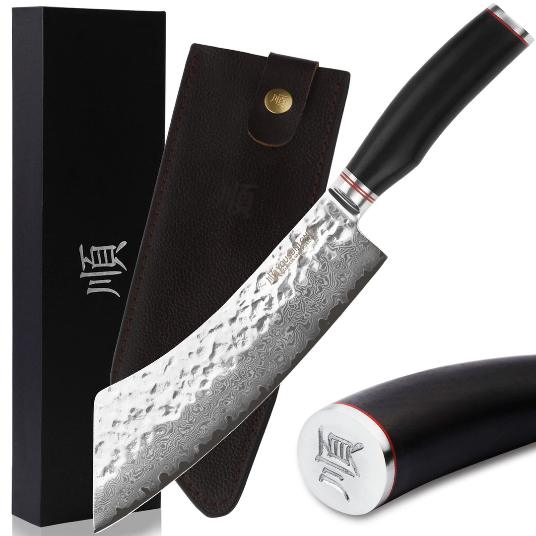 YOUSUNLONG Metzgermesser 22,86cm BBQ Küchenmesser - Japanischer gehämmerter Damaststahl - Leadwood G