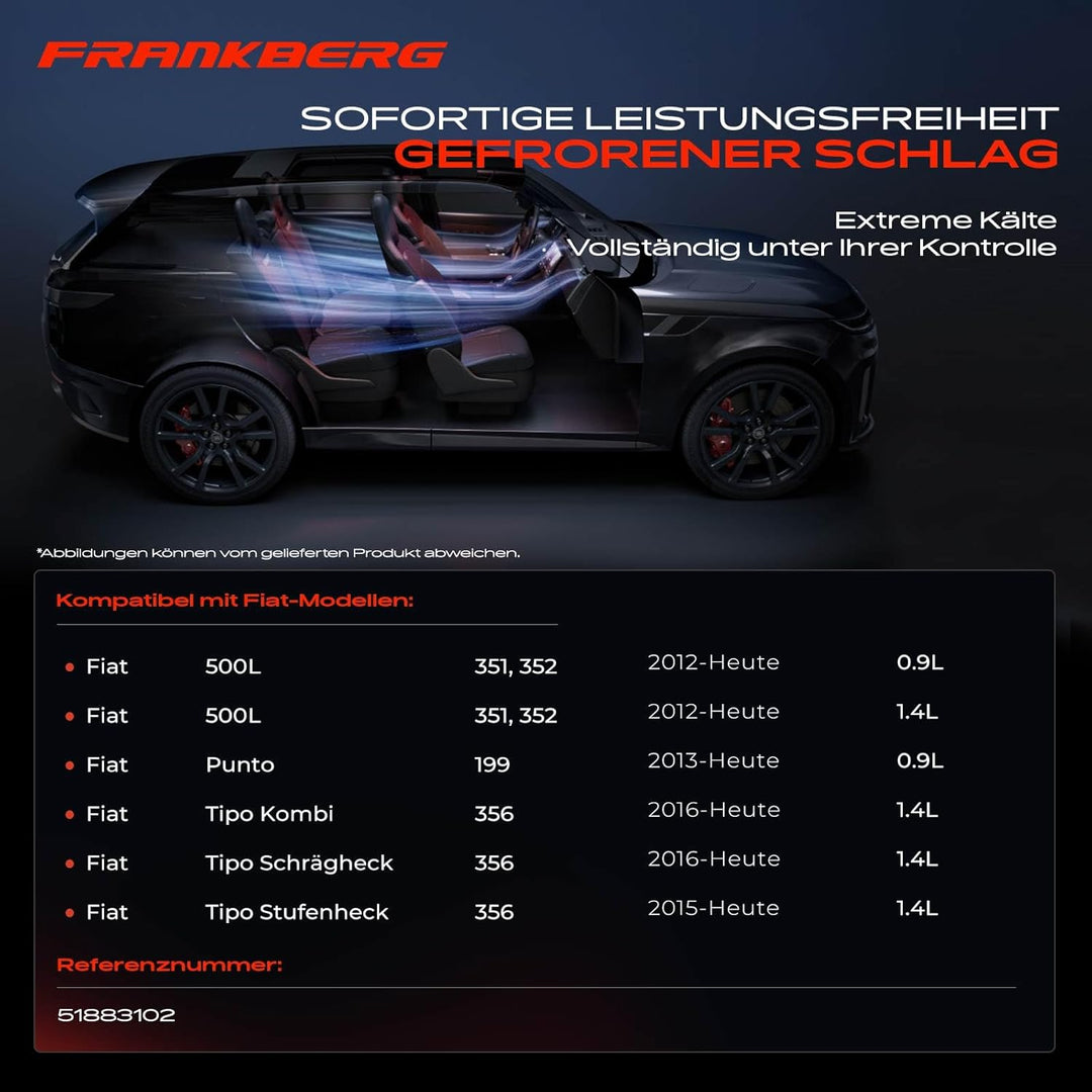 Frankberg Klimakompressor Klimaanlage Kompatibel mit 500L 351 352 0.9L 1.4L 2012-2022 Punto 199 0.9L