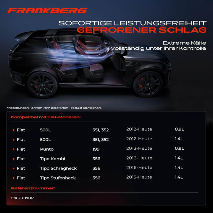 Frankberg Klimakompressor Klimaanlage Kompatibel mit 500L 351 352 0.9L 1.4L 2012-2022 Punto 199 0.9L