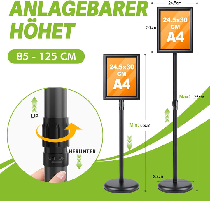 Infoständer Höhenverstellbarr DIN A4 210x297mm, Informationsständer Kreidetafel für Innen und Aussen