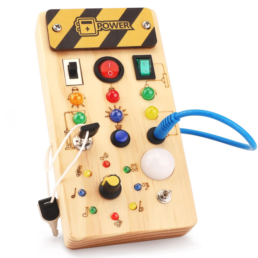 Montessori Busy Board Activity Board ab 1 Jahr Holzspielzeug mit 15 LED Lichtschalterspielzeug Senso