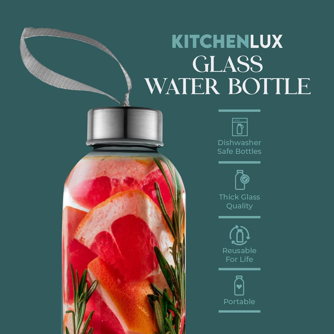 Kitchen Lux 473 ml Glas-Wasserflaschen, wiederverwendbare Wasserflaschen mit luftdichten, 6 Stück, E