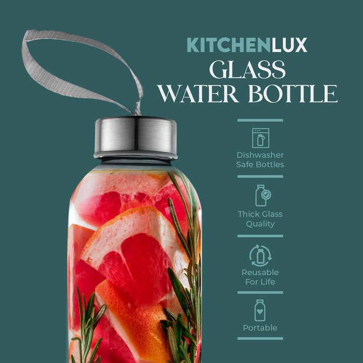 Kitchen Lux 473 ml Glas-Wasserflaschen, wiederverwendbare Wasserflaschen mit luftdichten, 6 Stück, E