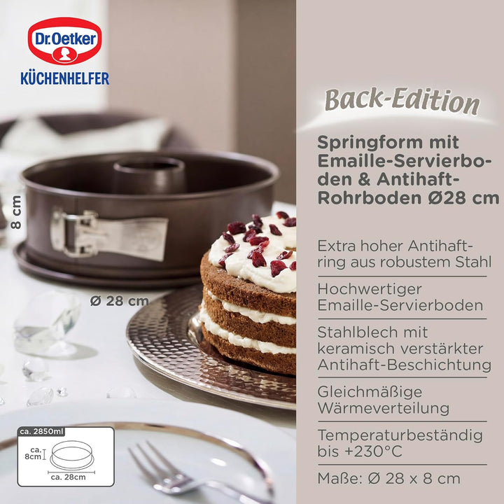 Dr. Oetker Springform Ø 28 cm, runde Backform der Serie Back-Edition aus Stahl mit 2 Böden - Flach-