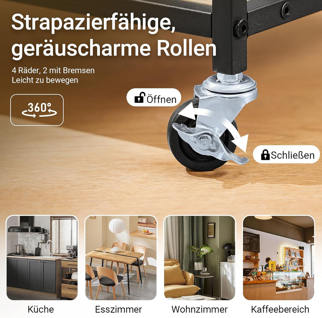 SoBuy Servierwagen mit Rollen Rollwagen mit Schubladen Küchenwagen Beistelltisch Holz mit 3 Ablagen