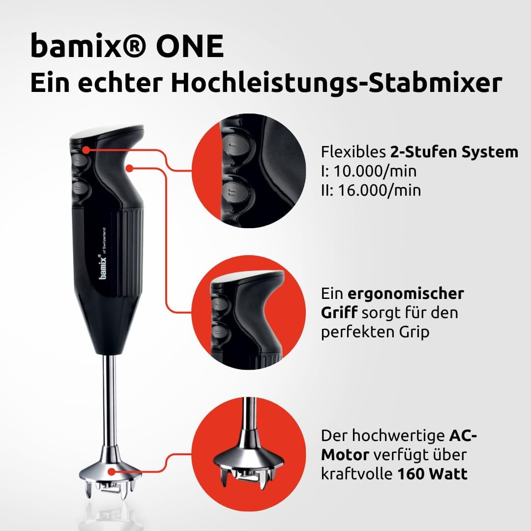 bamix Stabmixer Set M160 ONE inkl. Multifunktionsmesser aus Edelstahl, 160 Watt, 2-Stufen, Made in S