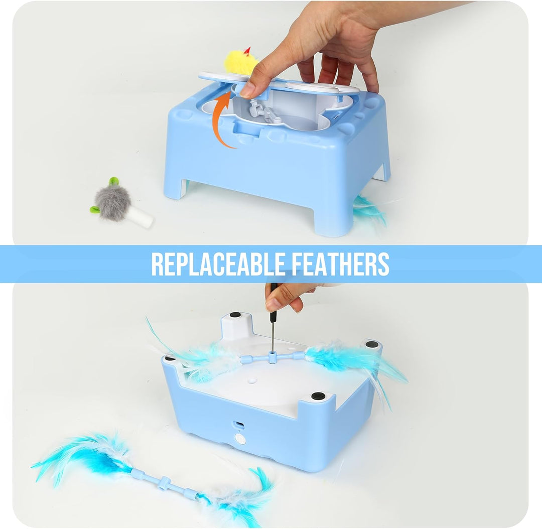 IOKHEIRA Interaktives Katzenspielzeug, 2-in-1 Automatisches Katzenspielzeug, 4-Loch-Mäuse-Schlag-ein