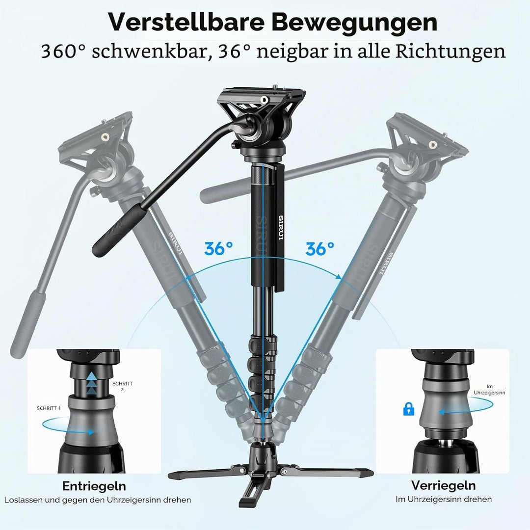 SIRUI AM-MDP02 Video Monopod mit Fluidkopf | 188cm Aluminium Einbeinstativ für DSLR & spiegellose Ka