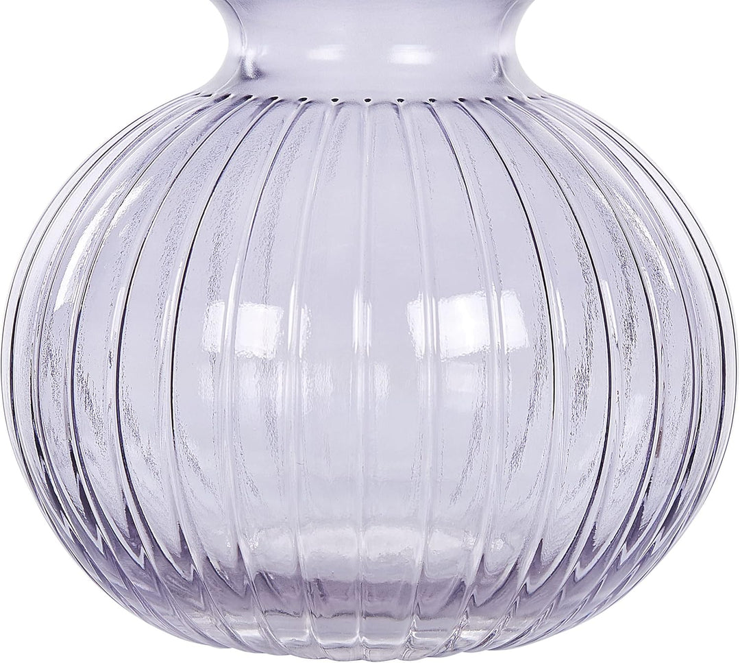 Deko Blumenvase Glas violett 26 cm bauchig mit Rillen schmalem Hals Thetidio
