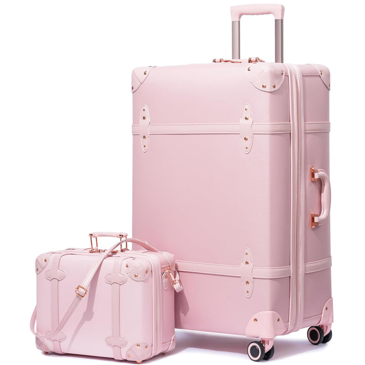 Urecity Vintage Reisekoffer Set 2 Teilig Leicht Retro Lederkoffer Hartschale Trolley Handgepäck Sets