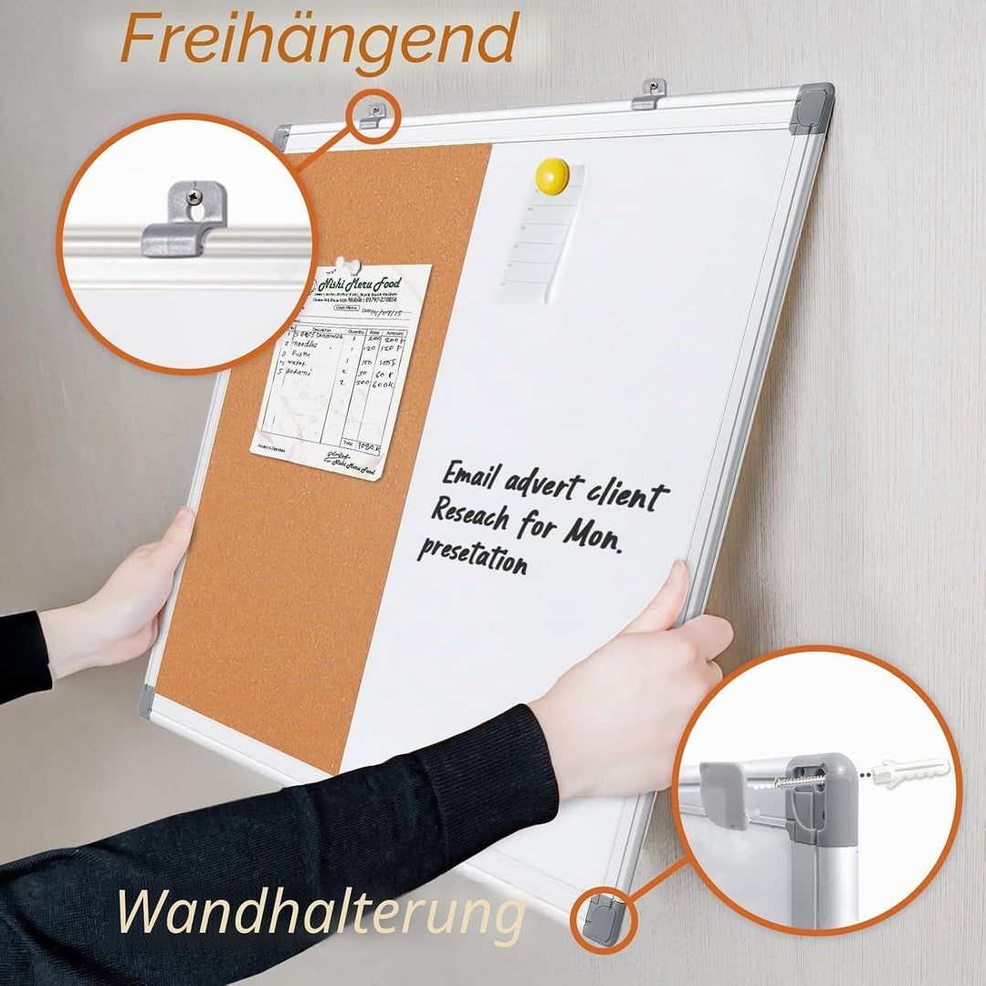 Swansea Whiteboard Magnettafel und Pinnwand Kork Wand Deko mit Aluminiumrahmen für Wohnung, Büro, Kü