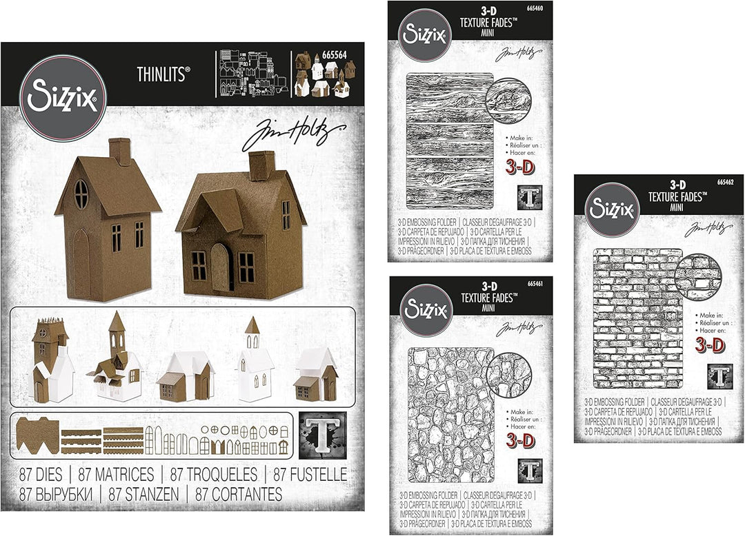 Tim Holtz Sizzix Village Collection Thinlits Stanzschablonen, Set mit 87 Stanzformen (665564) plus 3