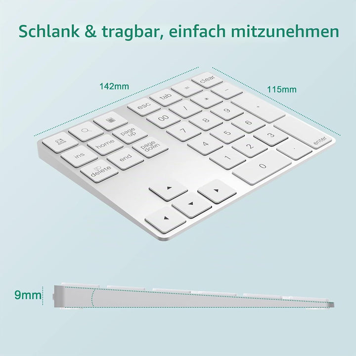 Bluetooth Ziffernblock, Bluetooth Nummerntastatur 34-Tasten, Wireless NumPad kabellose Nummer Tastat