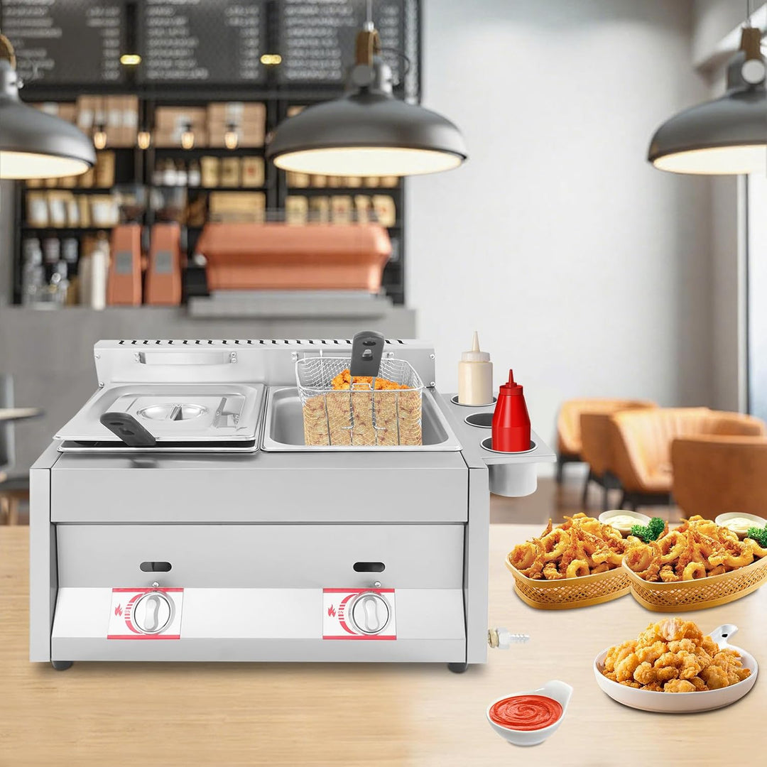 Kommerzielle Gas Fritteuse 2 x 6L Doppelfriteuse Edelstahl Gewerbliche Frittiermaschine Tiefgasfritt