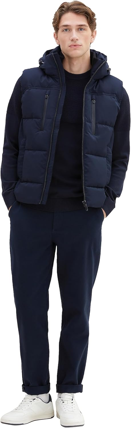 TOM TAILOR Herren Puffer Steppweste mit Abnehmbarer Kapuze L 10668-sky Captain Blue, L 10668-sky Cap