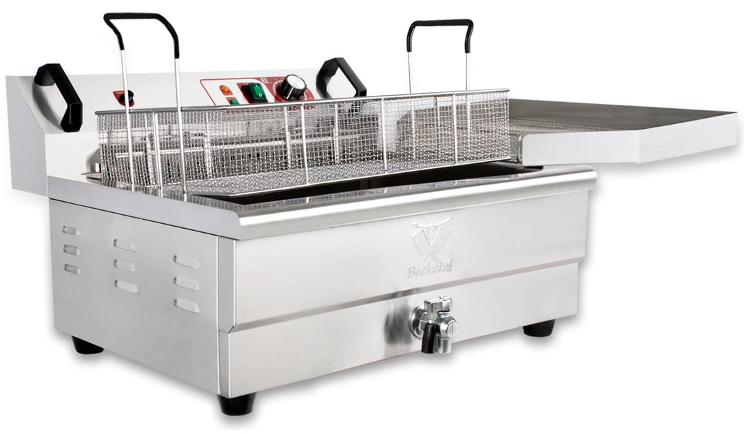 Beeketal 'BWF-201P' Profi Gastronomie Kaltzonen Fritteuse/Fettbackgerät mit seitlichem Abtropfgitter