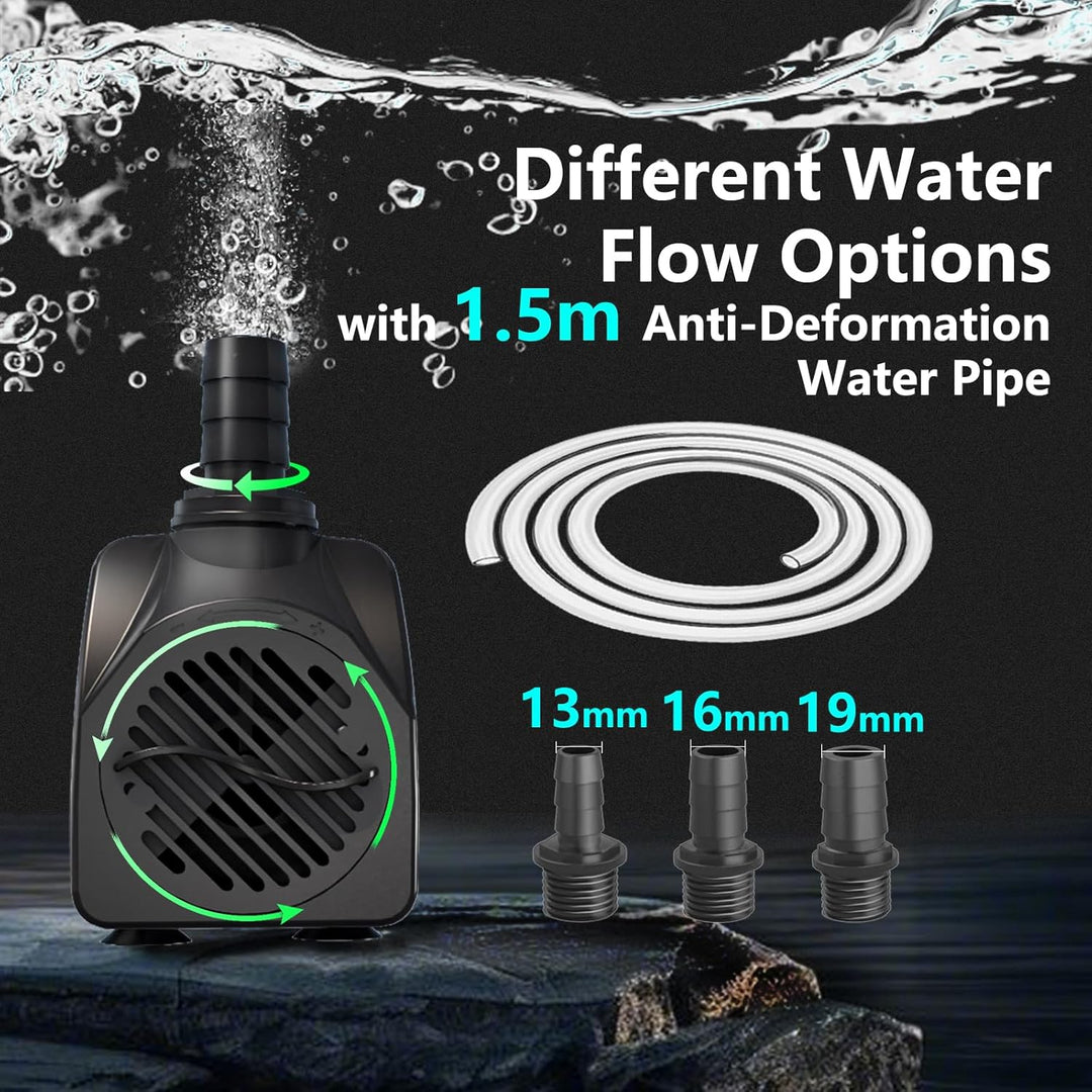 Knifel Springbrunnenpumpe 25W 1500L/H Teichpumpe Schutz vor überhitzung Funktion Ultra Leise Aquariu