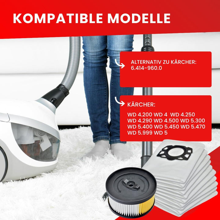 Invest - Staubsaugerbeutel Ersatz, Filtertüten Beutel Kompatibel mit Kärcher 6.414-960.0, WD 4.200 W
