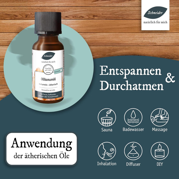 Saunabedarf Schneider Olibanumöl – Weihrauch – ätherische Ölmischung naturrein – 20 ml Inhalt – wohl