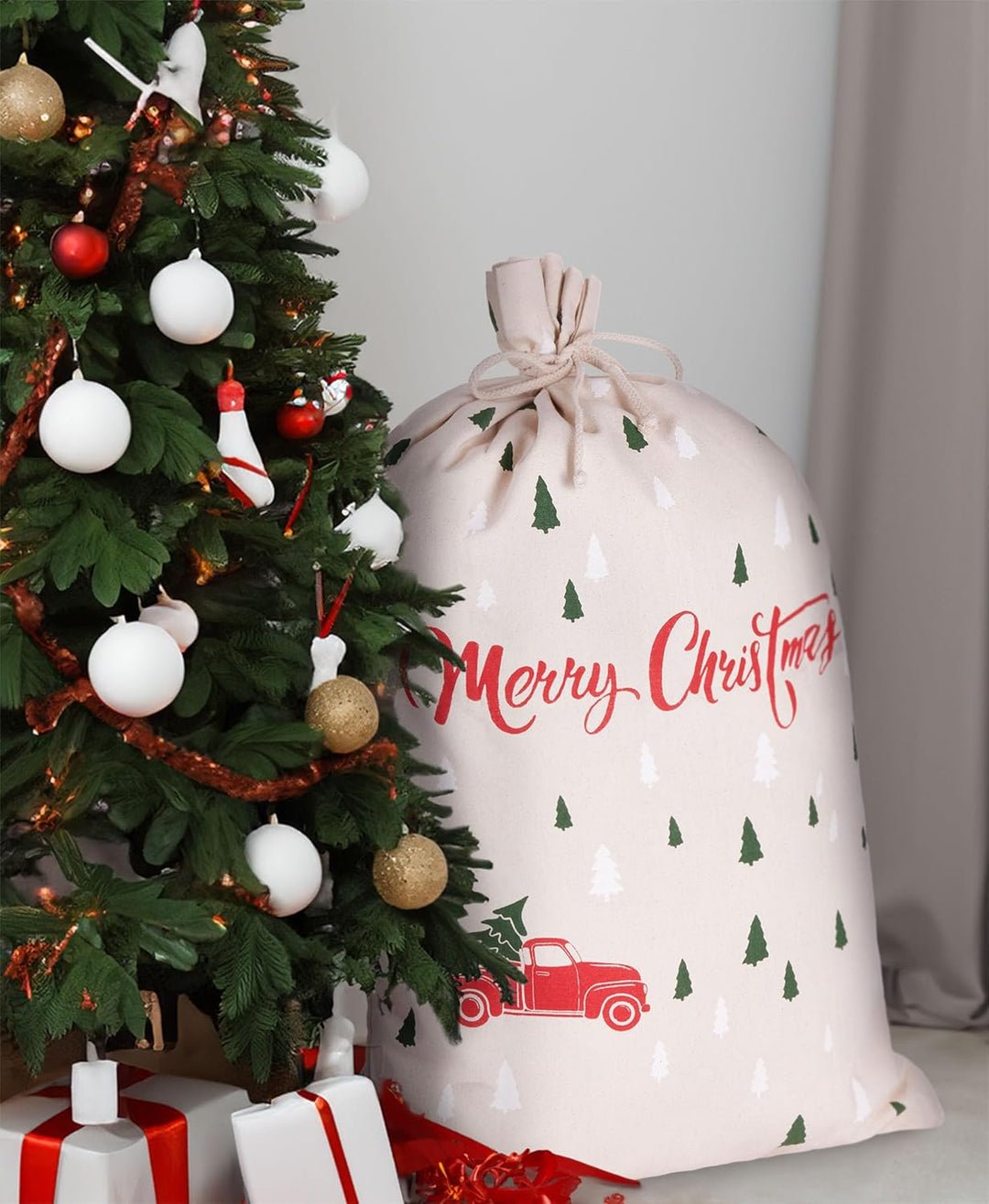 BRUBAKER 3er Set Weihnachtssack - 80 cm Geschenksack mit weihnachtlichen Motiven - Nikolausbeutel zu