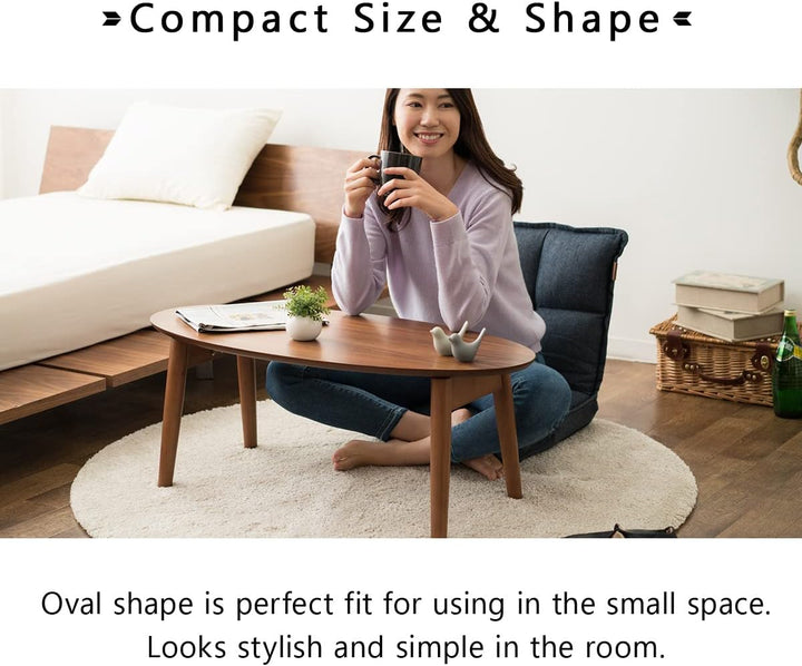 EMOOR Klapptisch Holz, Klein-Oval (B90xD43cm) Naturfarben, Couchtish Tatami Tisch 90 x 43 x 34 cm Na