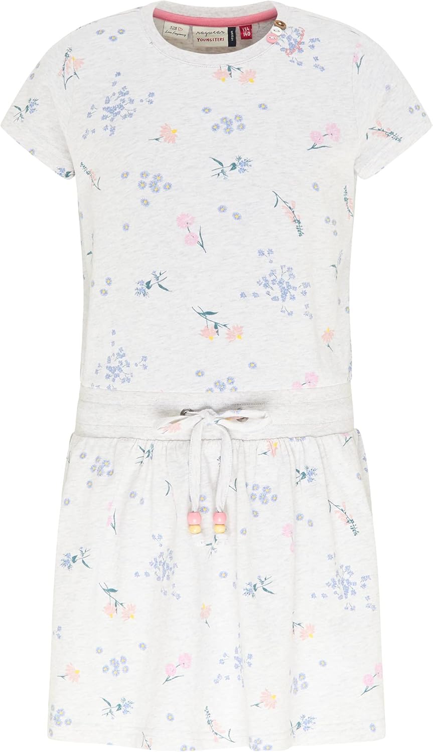Ragwear Mädchen Kleid MAGY Flowers Kurzarm mit Blumen Print in sommerlichen Farben, 152 Weiß