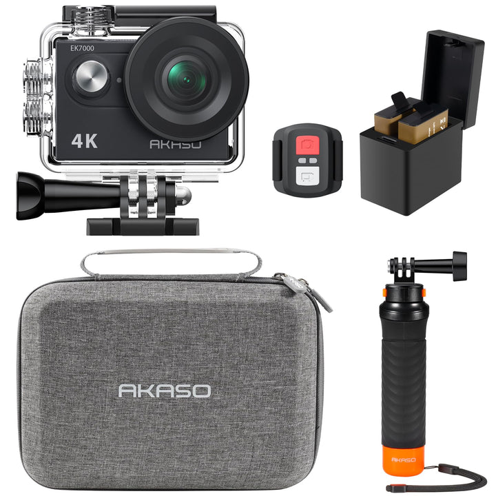 AKASO EK7000 Action Cam mit Schwimmender Handgriff und Tasche, 4K30FPS 20MP WiFi Unterwasserkamera E