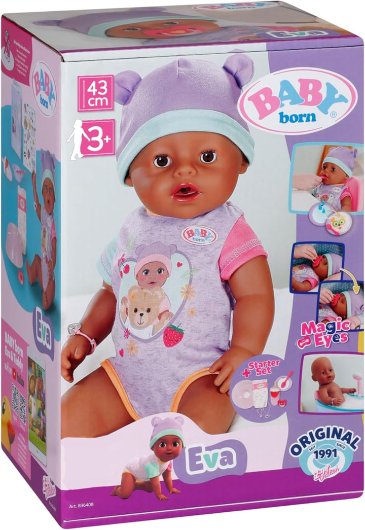 BABY born Eva 43cm, Babypuppe mit 10 Funktionen und Accessoires, für Kinder ab 3 Jahren, funktionier