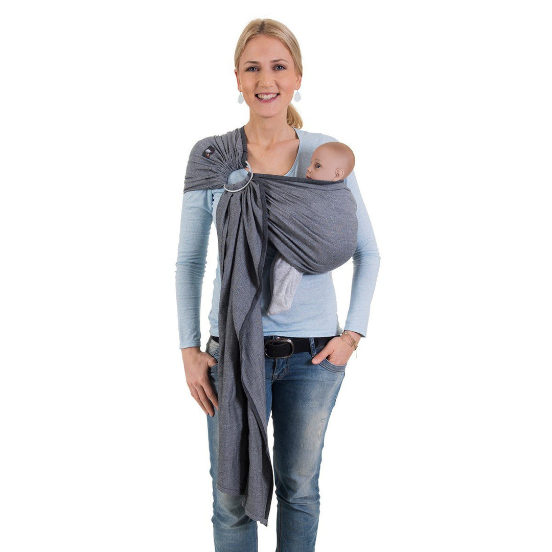 Hoppediz Ring-Sling, Baby-Tragetuch ab Geburt, 100 % schadstoffgeprüfte Baumwolle, Design London wei