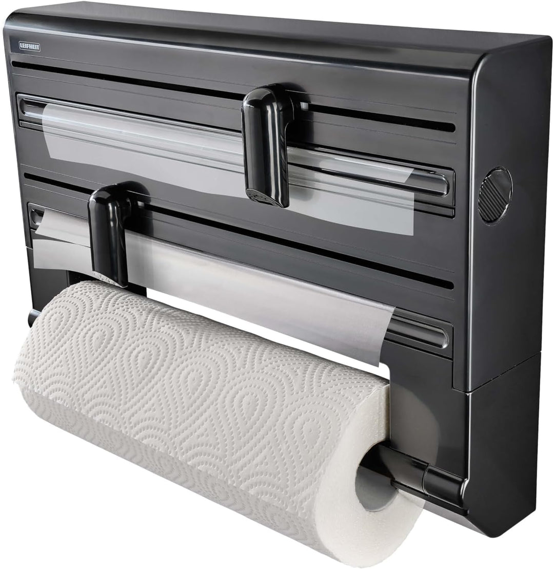 Leifheit Wandrollenhalter Parat Black, Küchenrollenhalter im modernen Design für DREI Rollen, sauber