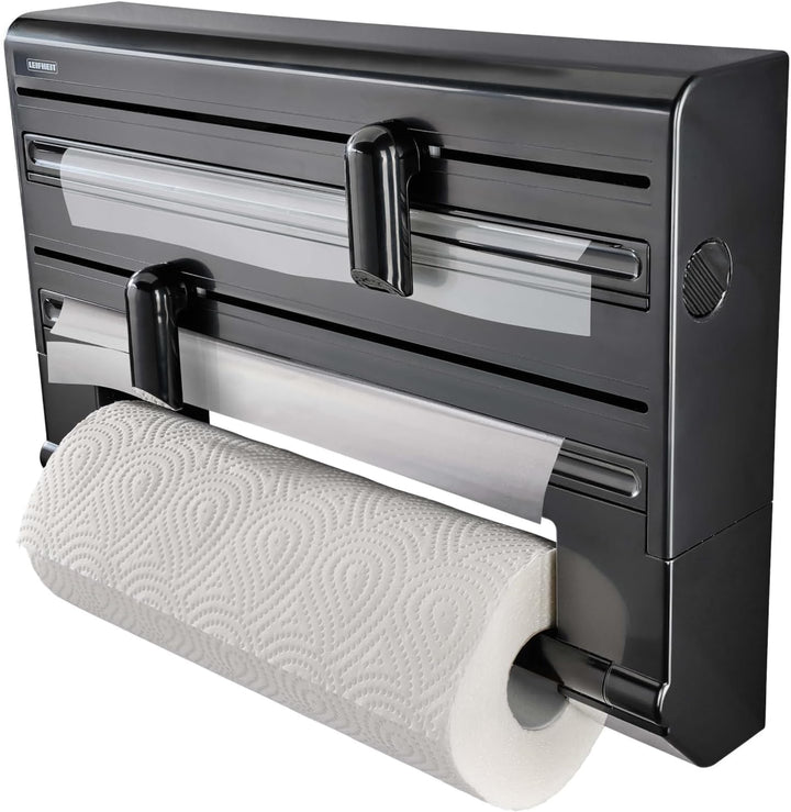 Leifheit Wandrollenhalter Parat Black, Küchenrollenhalter im modernen Design für DREI Rollen, sauber