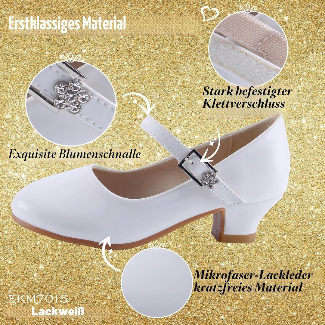 EIGHT KM - Mädchen High Heel Kleid Schuhe - Mary Jane Prinzessin Hochzeit Pumps - Funkelnder Glitzer