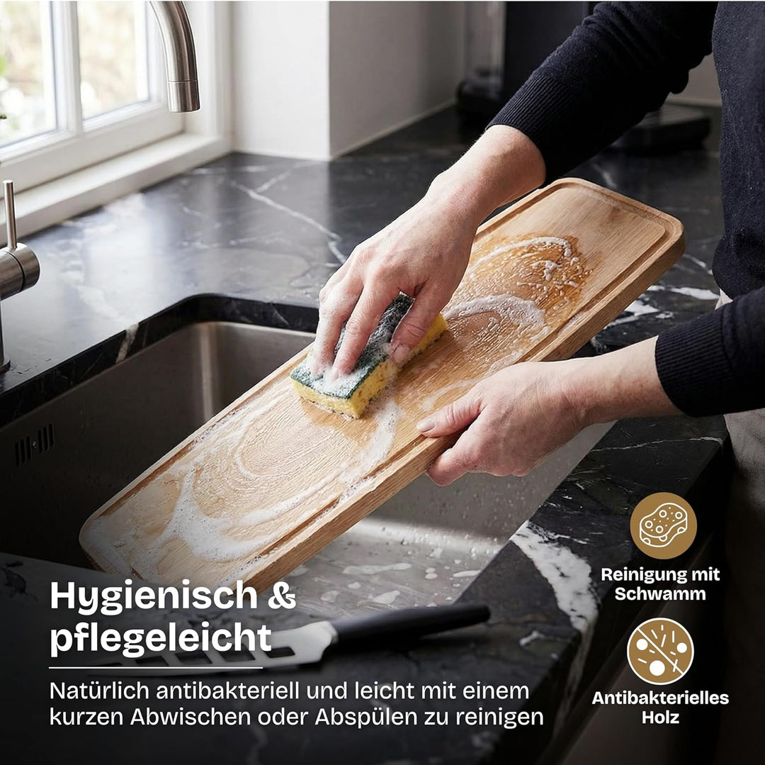 Quaarc Tapas Servierbrett (54x18 cm) – Premium Eiche Servierplatte für Antipasti, Käse & Snacks – Er