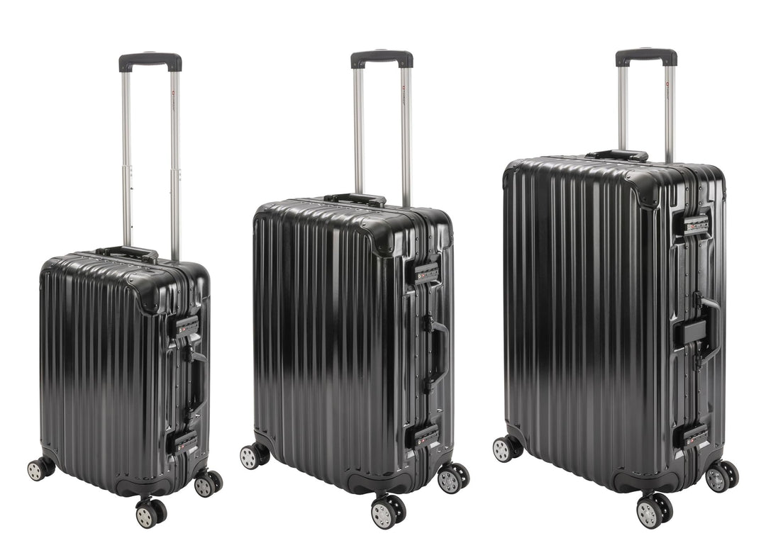 Travelhouse London Koffer Schwarz S-55cm, M-65cm, L-77cm · 3er-Set · Alu Rahmen · Polykarbonat Harts