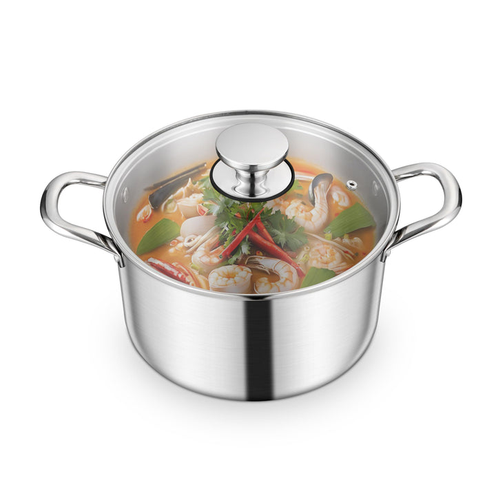 Homikit Kochtopf 22cm, 3-Lagen Suppentopf Induktion mit Glasdeckel, 4,7L Edelstahl Kochtöpfe Nudelto