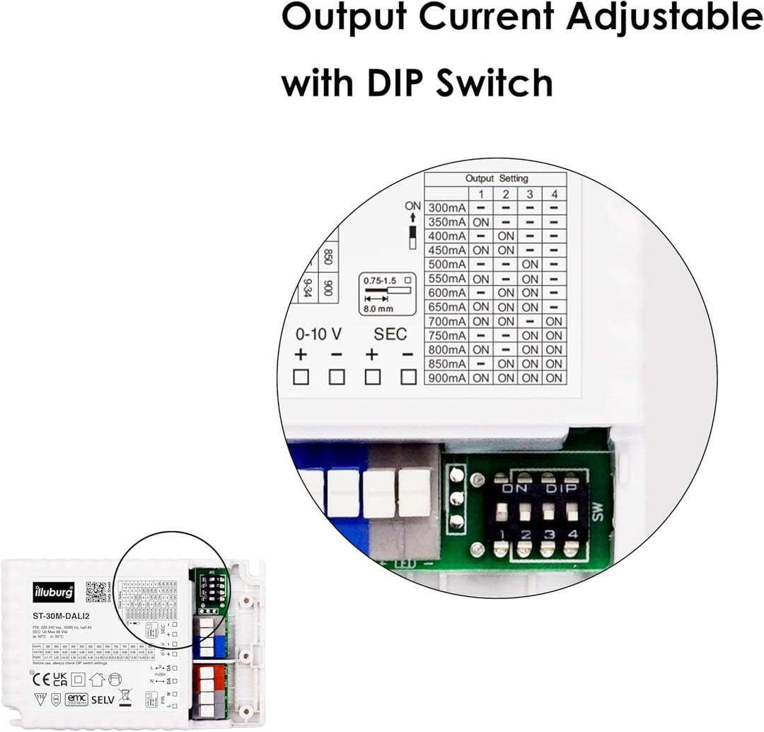 illuburg LED Trafo Dimmbar Dali Push 1-10V 300mA - 900mA Konstantstrom 30W Flickerfree LED Netzteil