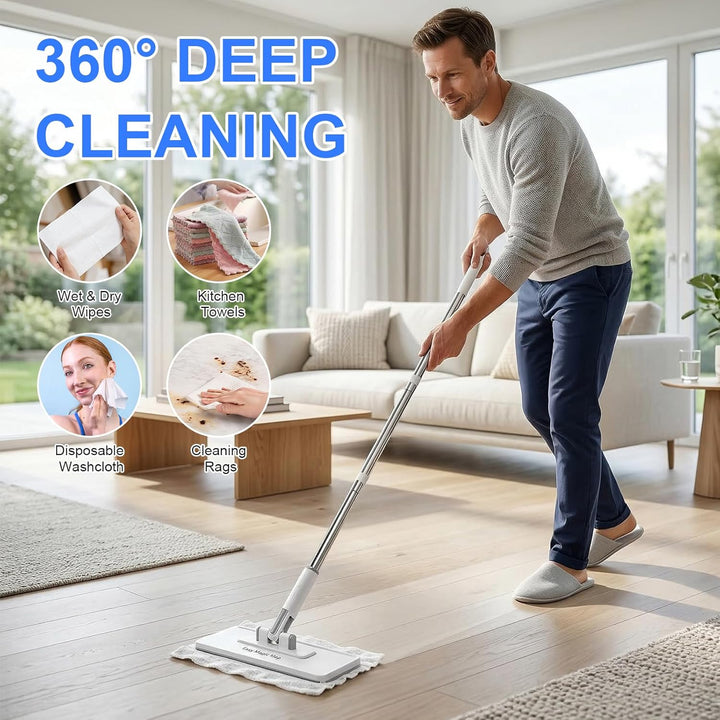 Fauler Wischmopp mit Automatischem Tuchwechsel, Mini Mopp mit 20 Mopp Pads | Druck-Klemm-System, 1-K