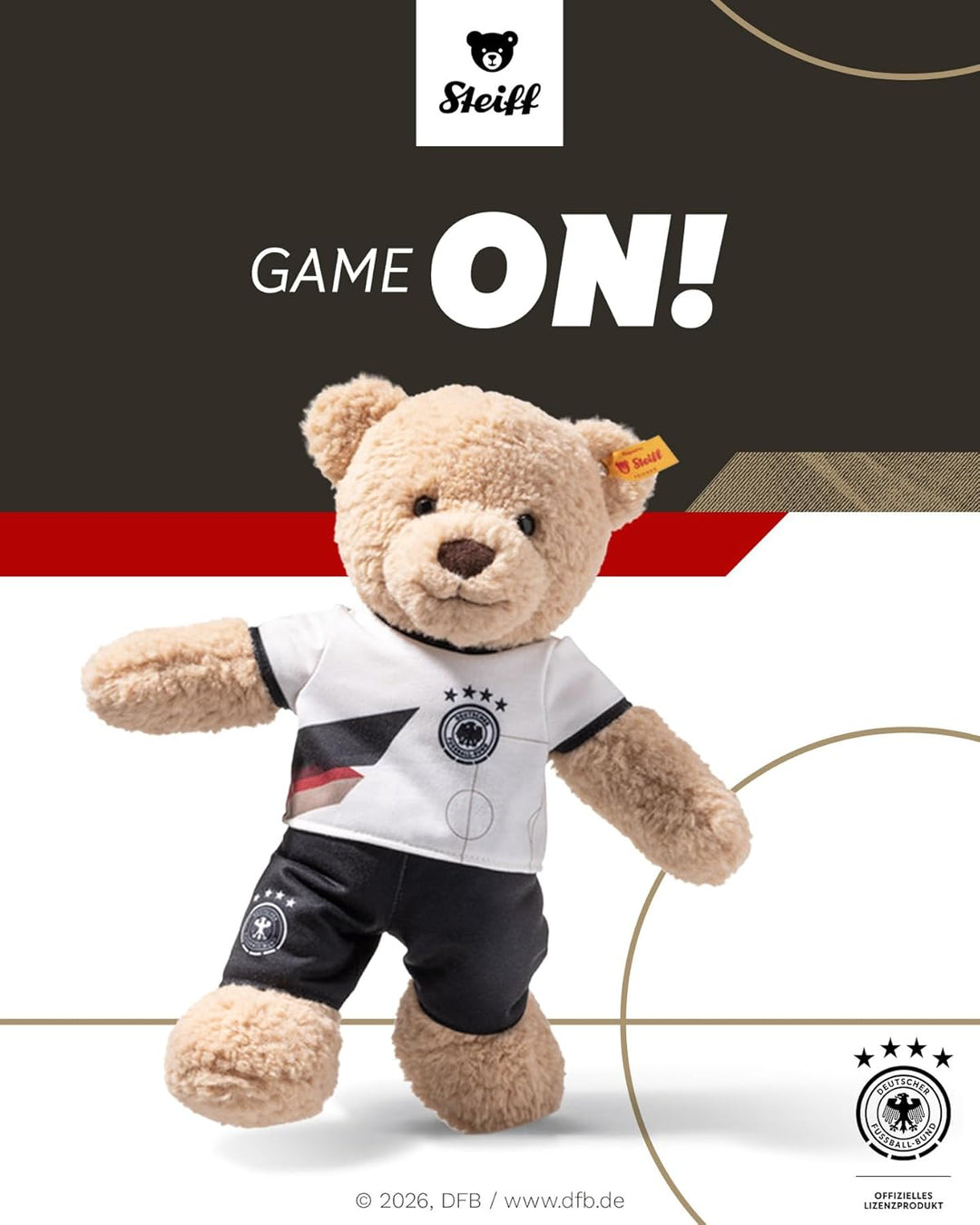 Steiff Kuscheltier Ben Teddybär DFB-Edition, Süsses Fussball Stofftier im Deutschland-Trikot, Kinder