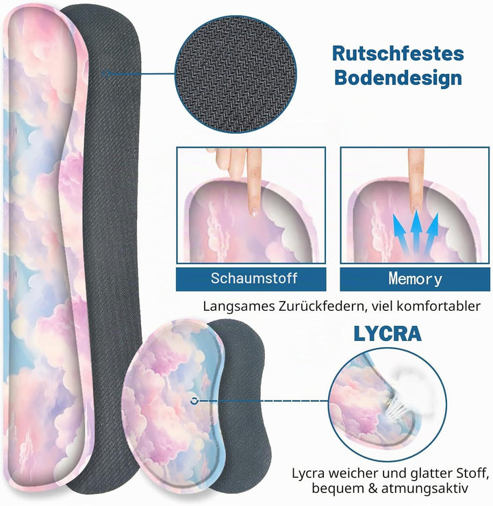 ToLuLu Grosses Mauspad-Set, Handgelenkauflage, Schreibtischunterlage für Tastatur und Maus, 4 Stück,
