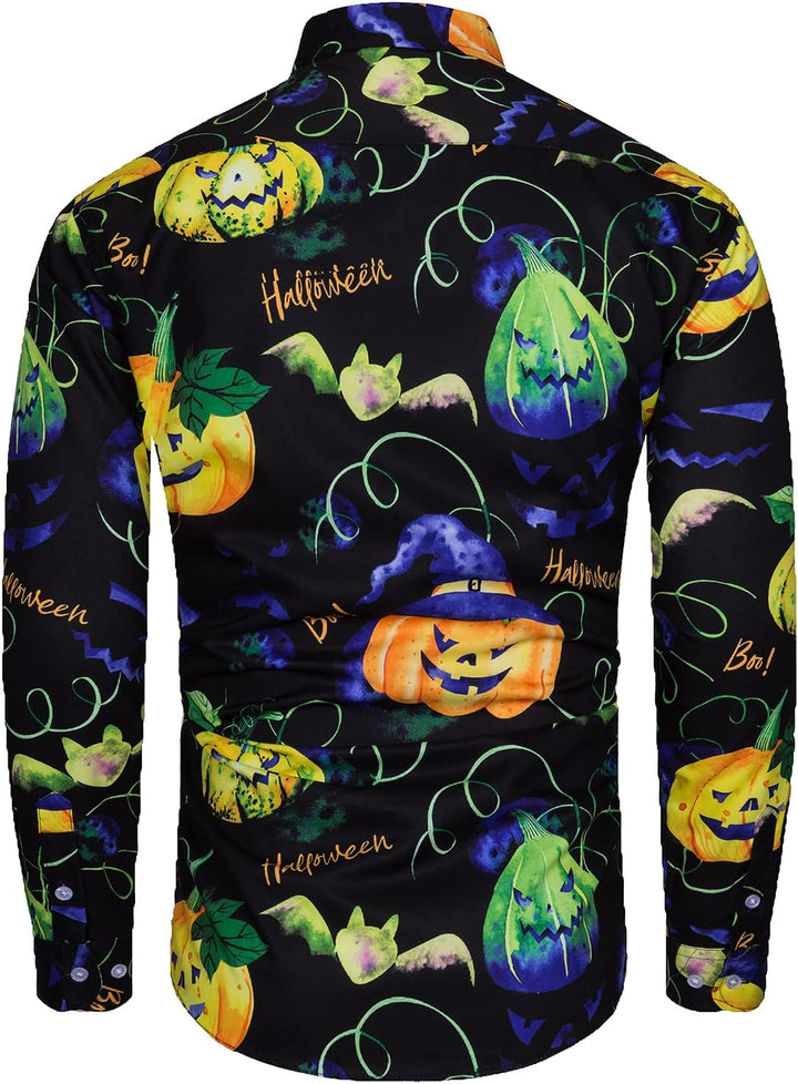 MOHEZ Herren Halloween Hemd Langarm Lustig Funky Kürbis Skull Schädel Druck Kostüm Urlaub Shirt Tops