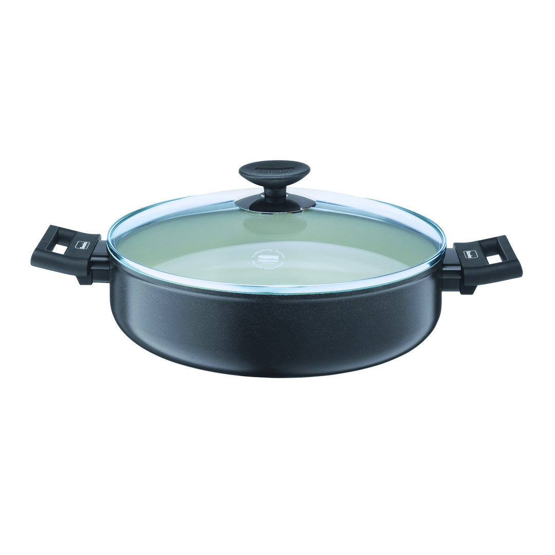 Berndes Alu Specials Smart Schmorkasserolle 28 cm mit Glasdeckel, 013267, Aluminium, weiss, Keramik,