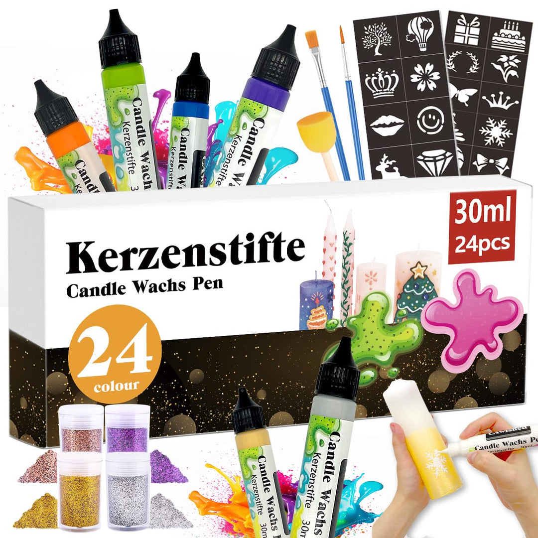 CAwished 30ml Kerzenstifte Wachsstifte mit Feiner Glitzer Gold Silber Kerzen Bemalen Set Candle Wach