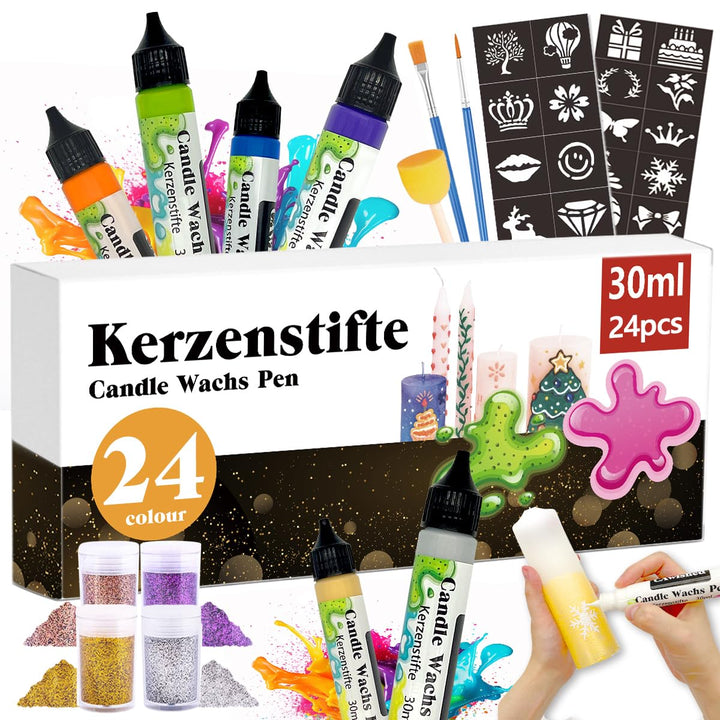 CAwished 30ml Kerzenstifte Wachsstifte mit Feiner Glitzer Gold Silber Kerzen Bemalen Set Candle Wach