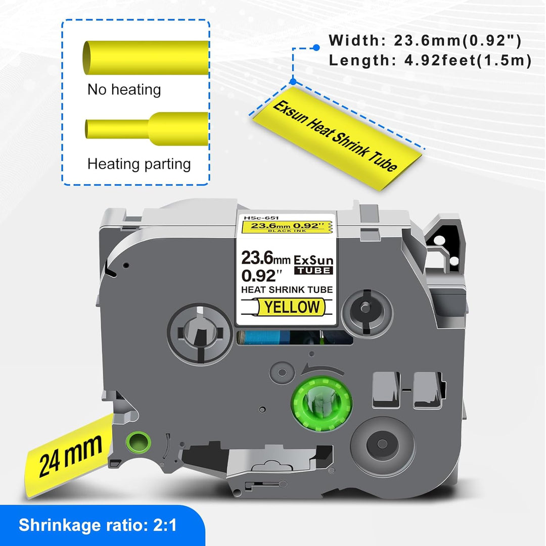 3er-Pack 23,6mm Schrumpfetikett Kompatibel mit Brother Ptouch Schrumpfschlauch Hse-651 Hse651 HSc-65