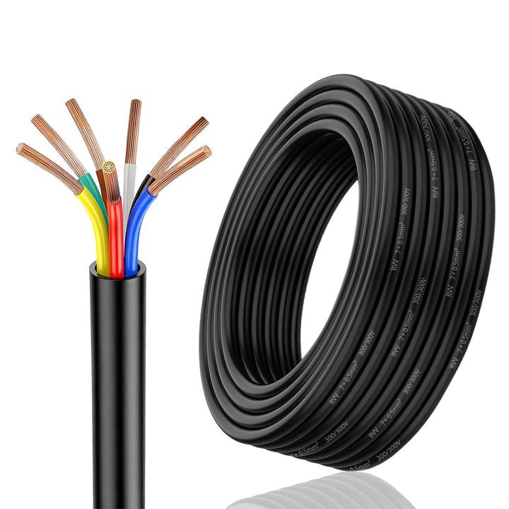 7 Adriges Fahrzeugleitung Kabel 20m, 12V 24V 7 Adriges Anhängerkabel LED-Rücklichter Verkabelung Kab