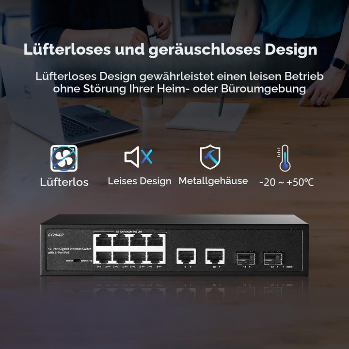YuLinca 12 Port Gigabit PoE Switch, 8 GE PoE+, 2 GE Uplink, 2 Gigabit SFP Slot, IEEE802.3af/at Max 1