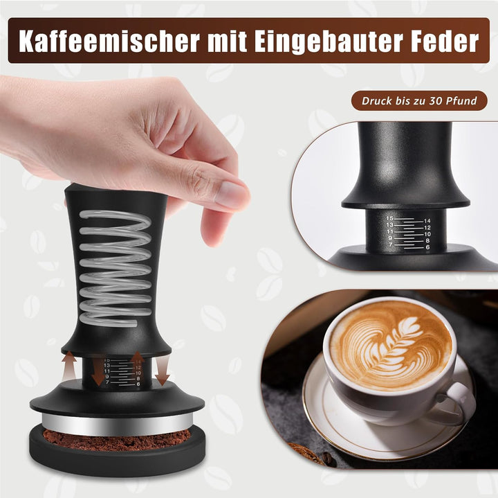 Kaffee Tamper Set 51mm, Kaffee Espresso Tamper, Kaffeerührer Werkzeug Espresso, inkl. Holzgriff, Ska
