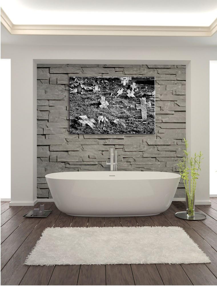 Pixxprint Friedhof schwarz weiss / 100x70cm Leinwandbild bespannt auf Holzrahmen/Wandbild Kunstdruck