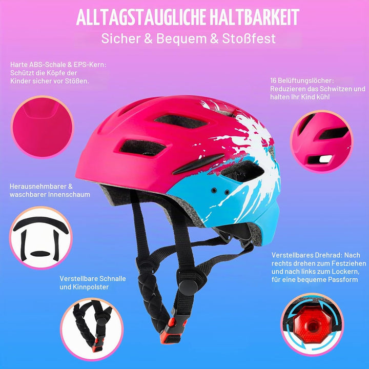 RaMokey Fahrradhelm Kinder, Fahrradhelm mit Licht für Kinder Leichter Kinderhelm mit Verstellbares Z
